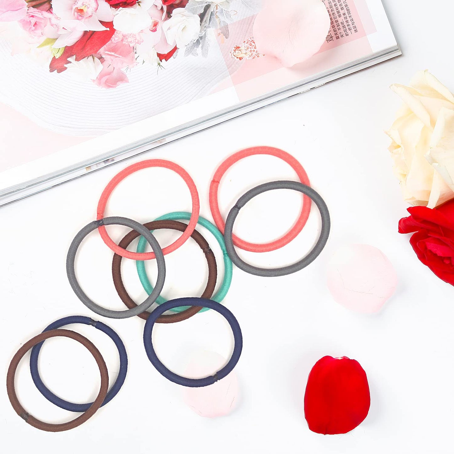 HOYOLS No Metal Hair Elastics Bands, Assorted Sport Daily Color Ponytail Holder No Snag Hair Ties for Girls Women Thick Hair 4mm, Hair Accessories - 6 Colors 60 Count