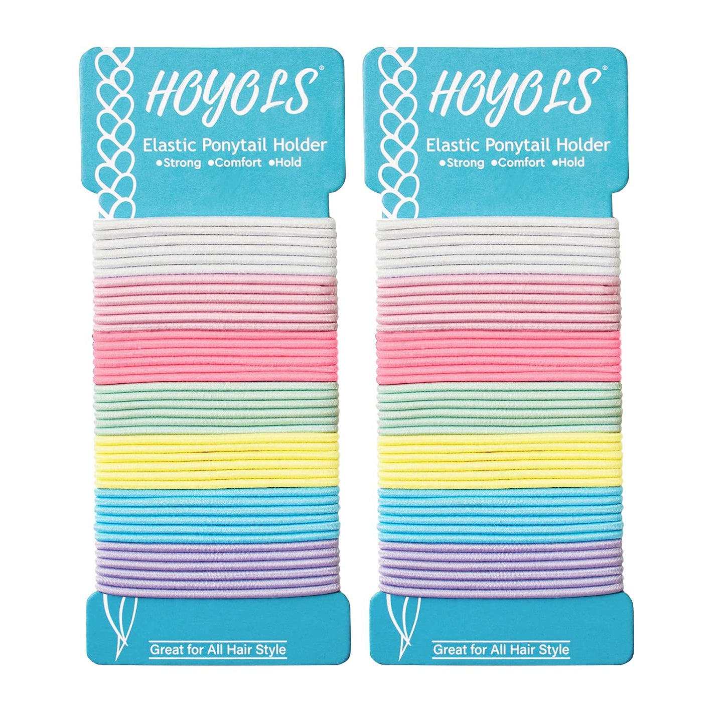 HOYOLS No Metal Hair Elastics for Girls Bands, Assorted Baby Color Ponytail Holder Gentle Hold No Snag Hair Ties for Women Fine Hair ,Pink Blue Yellow White - 7 Colors  (Baby Color)
