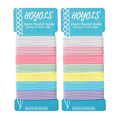 HOYOLS No Metal Hair Elastics for Girls Bands, Assorted Baby Color Ponytail Holder Gentle Hold No Snag Hair Ties for Women Fine Hair ,Pink Blue Yellow White - 7 Colors  (Baby Color)