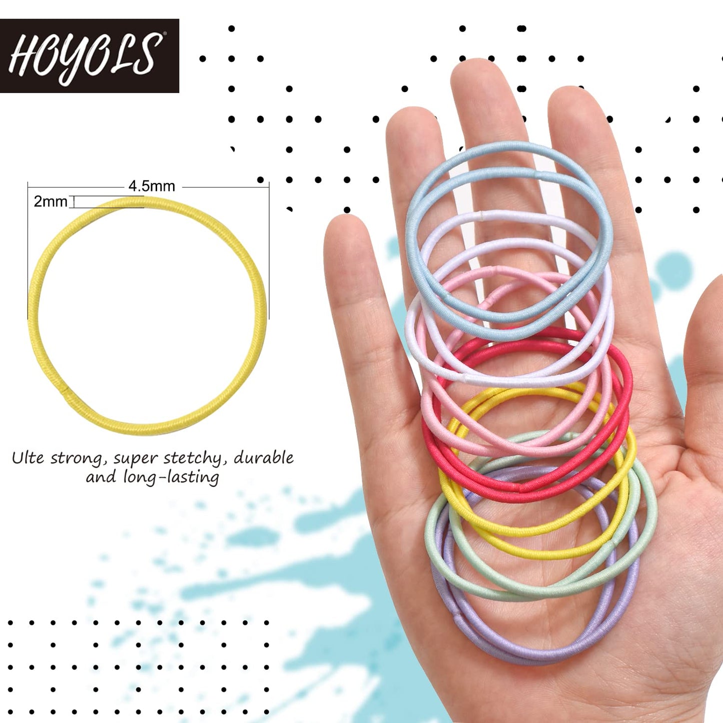 HOYOLS No Metal Hair Elastics for Girls Bands, Assorted Baby Color Ponytail Holder Gentle Hold No Snag Hair Ties for Women Fine Hair ,Pink Blue Yellow White - 7 Colors  (Baby Color)