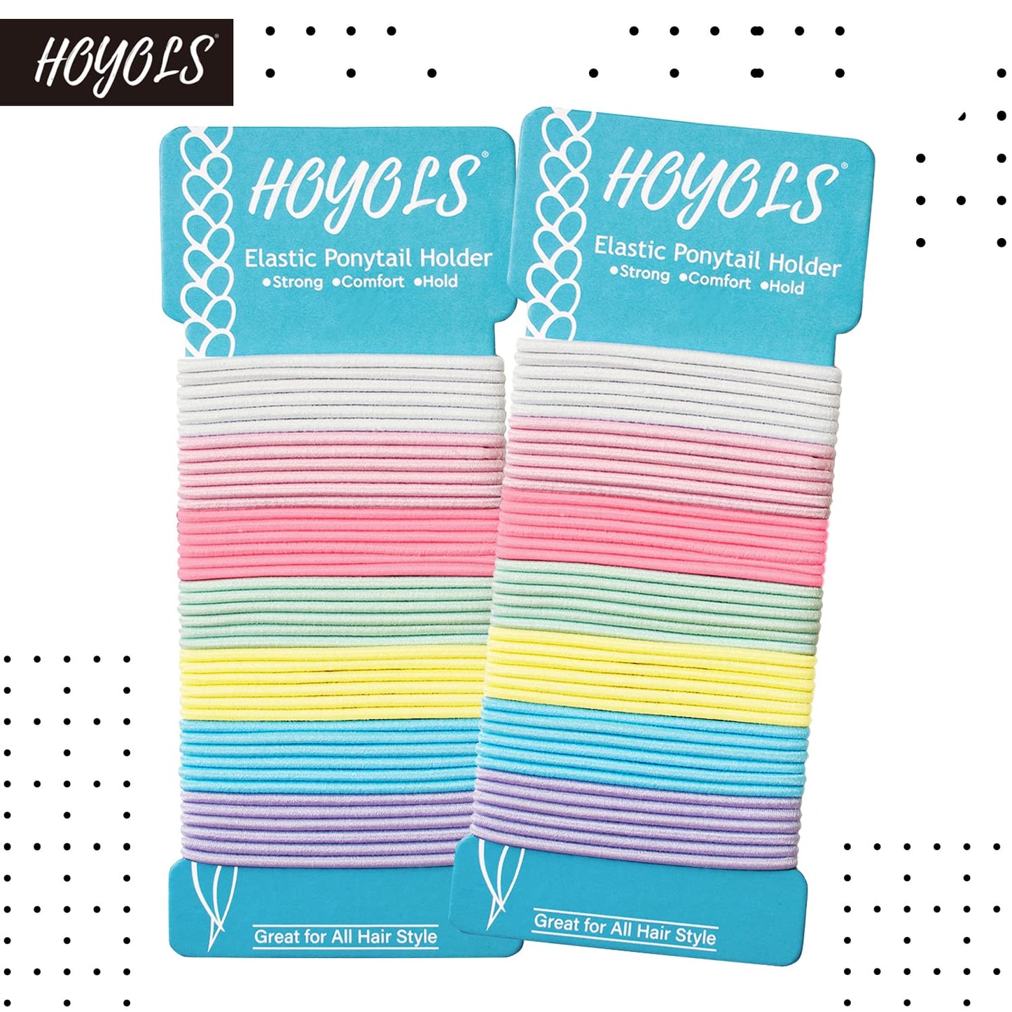 HOYOLS No Metal Hair Elastics for Girls Bands, Assorted Baby Color Ponytail Holder Gentle Hold No Snag Hair Ties for Women Fine Hair ,Pink Blue Yellow White - 7 Colors  (Baby Color)