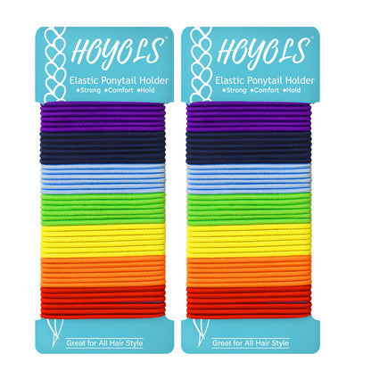 HOYOLS Hair Elastics Bands, No Metal Chakra Color Hair Ties Colored Ponytail Holder No Snag for Girls Women Thick Hair  - 7 Colors