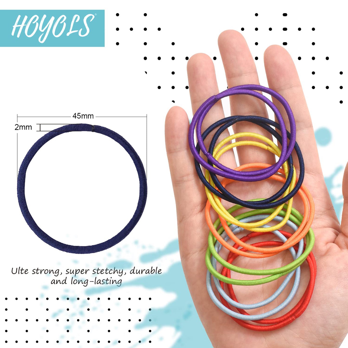 HOYOLS Hair Elastics Bands, No Metal Chakra Color Hair Ties Colored Ponytail Holder No Snag for Girls Women Thick Hair  - 7 Colors