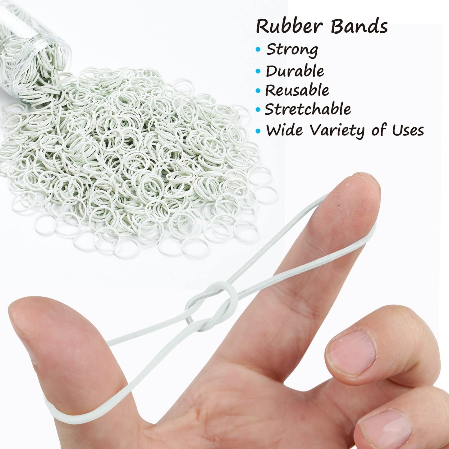 White Hair Rubber Bands for Hair Ties, Small Elastics Bands Ponytail Holders for Women Baby Girls Kids Thick Hair Mini Student Crafts Office by HOYOLS
