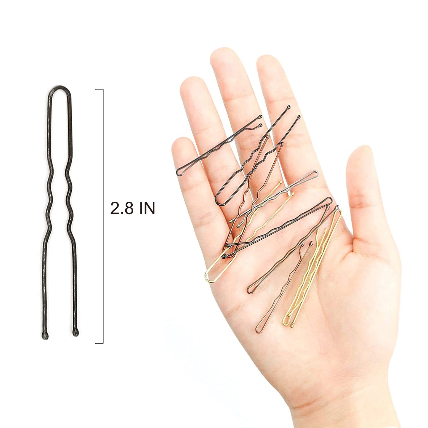 Hoyols U Shaped Hair Pins Black, U Shape Bobby Pins, Metal Curved Curly Waved Bun Clips Bobby Pins for Buns Women Girls Grips Hairstyle Salon Accessories Updo, 100 Count (Black)