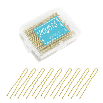 Hoyols U Shaped Hair Pins Blonde, U Shape Bobby Pins Metal Curved Curly Waved Bun Clips Hairpin for Buns Women Girls Grips Hairstyle Updo Thin Thick Hair, 100 Count  (Blonde)