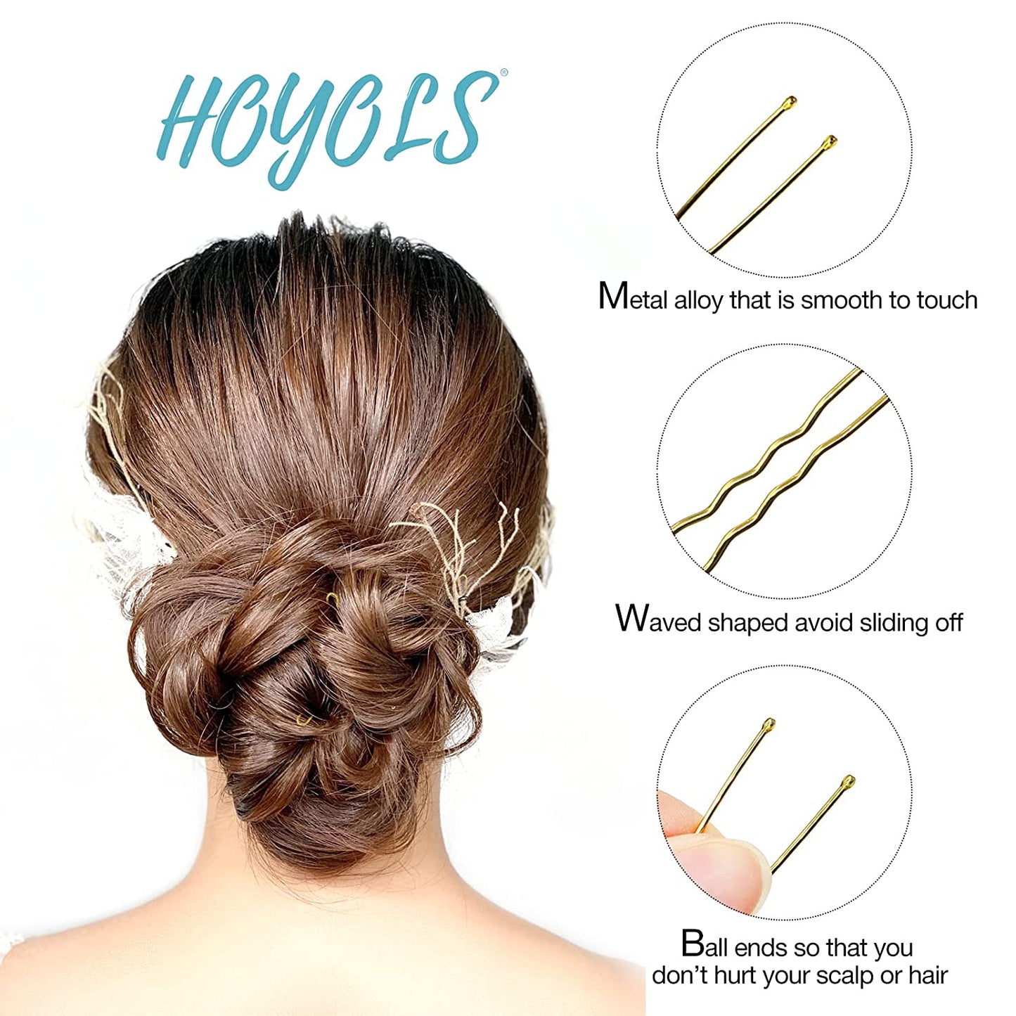 Hoyols U Shaped Hair Pins Blonde, U Shape Bobby Pins Metal Curved Curly Waved Bun Clips Hairpin for Buns Women Girls Grips Hairstyle Updo Thin Thick Hair, 100 Count  (Blonde)