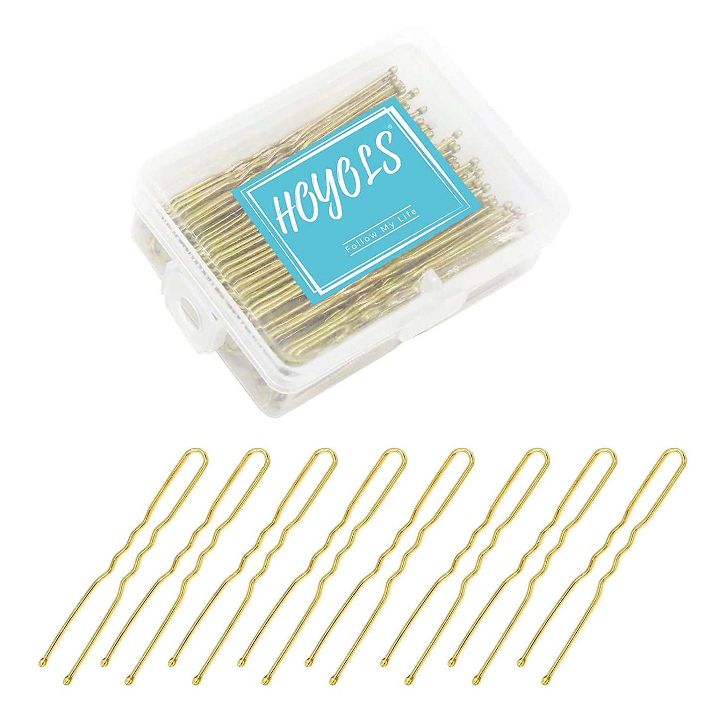 Hoyols U Shaped Hair Pins Blonde, U Shape Bobby Pins Metal Curved Curly Waved Bun Clips Hairpin for Buns Women Girls Grips Hairstyle Updo Thin Thick Hair, 100 Count  (Blonde)