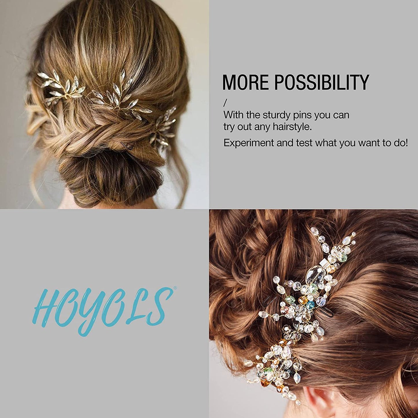 Hoyols U Shaped Hair Pins Brown, Metal Curved Curly Waved Bun Clips Bobby Pins Brown for Women Hair Accessories Decorative Buns Girls Grips Hairstyle with Case, 100 Count (Brown)