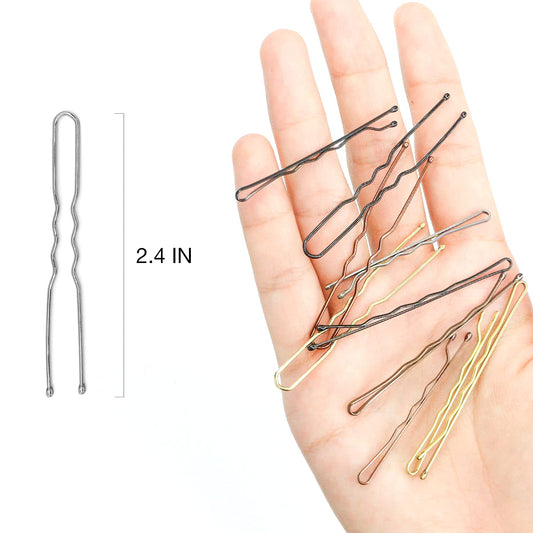 Hoyols U Shaped Hair Pins Silver, U Shape Bobby Pins Metal Curved Curly Waved Bun Clips Hairpin for Buns Women Girls Grips Hairstyle Updo Thin Thick Hair, 100 Count 2.4 in (Silver)
