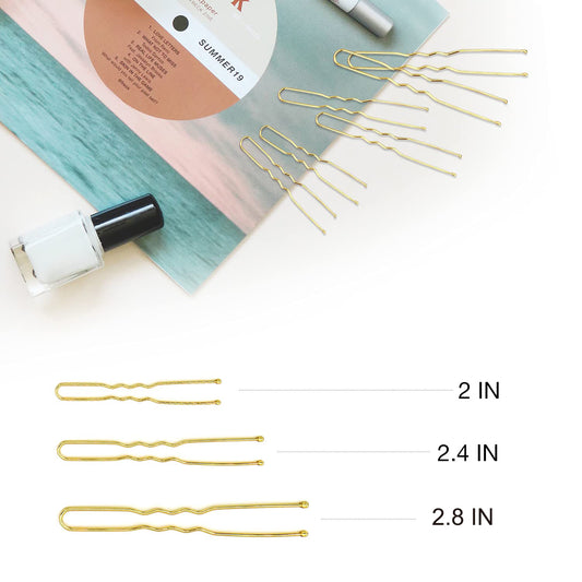 Hoyols U Shaped Hair Pins Blonde, Assorted Size U Shape Bobby Pins, Metal Curved Curly Bun Clips Hairpin Crimped Design with Ball Tips for Buns Women Girls Grips Hairstyle Updo Thin Thick Hair Gold, 150 Count Bulk Pack (Blonde)