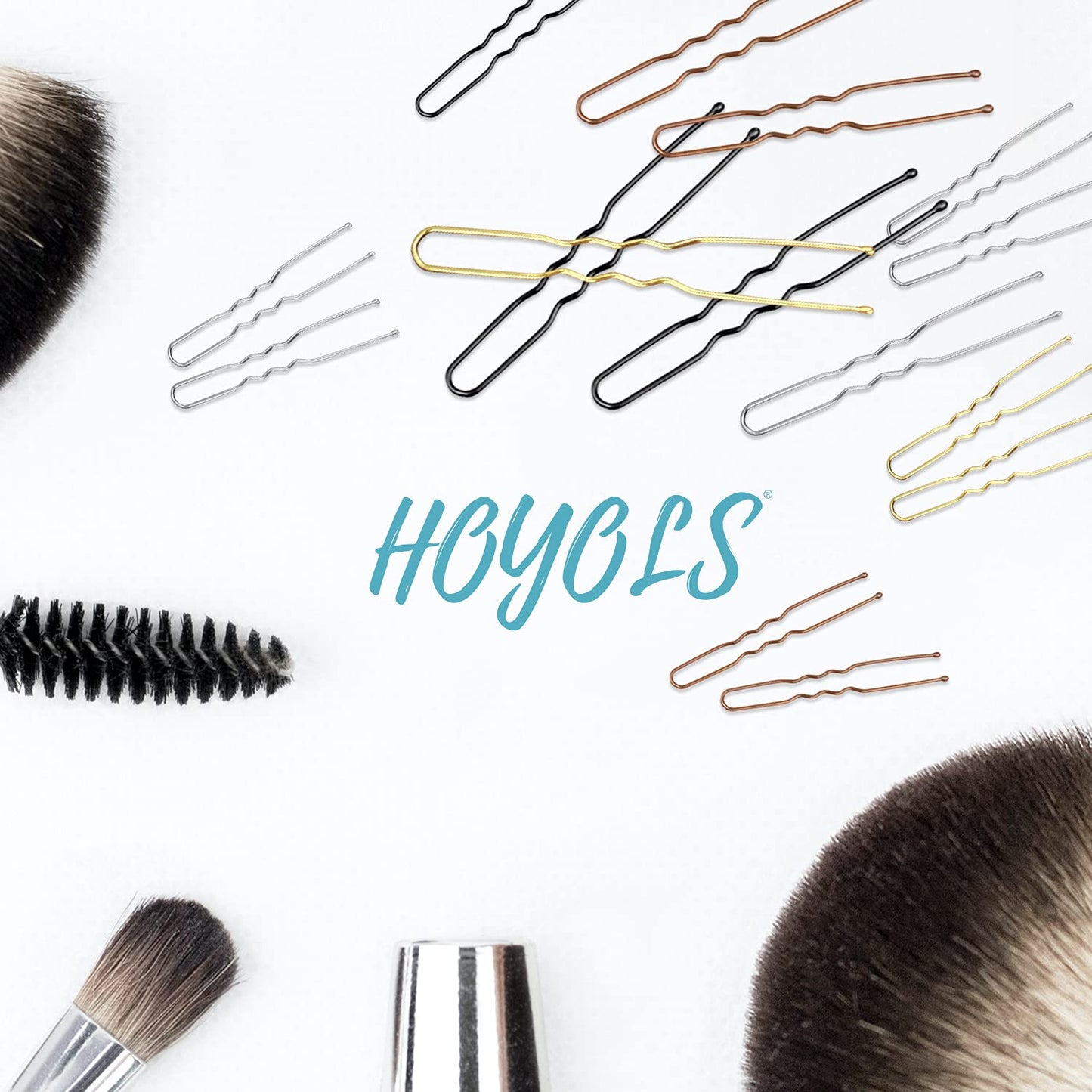 Hoyols U Shaped Hair Pins Brown, Assorted Size U Shape Bobby Pins, Metal Curved Curly Bun Clips Hairpin Crimped Design with Ball Tips for Buns Women Girls Grips Hairstyle Updo Thin Thick Hair Gold, 150 Count Bulk Pack (Brown)