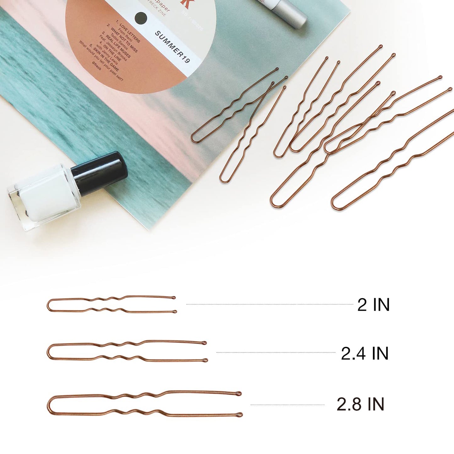 Hoyols U Shaped Hair Pins Brown, Assorted Size U Shape Bobby Pins, Metal Curved Curly Bun Clips Hairpin Crimped Design with Ball Tips for Buns Women Girls Grips Hairstyle Updo Thin Thick Hair Gold, 150 Count Bulk Pack (Brown)